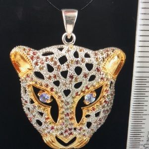 Sapphire and Tanzanite Openwork Sterling Leopard Pendant.